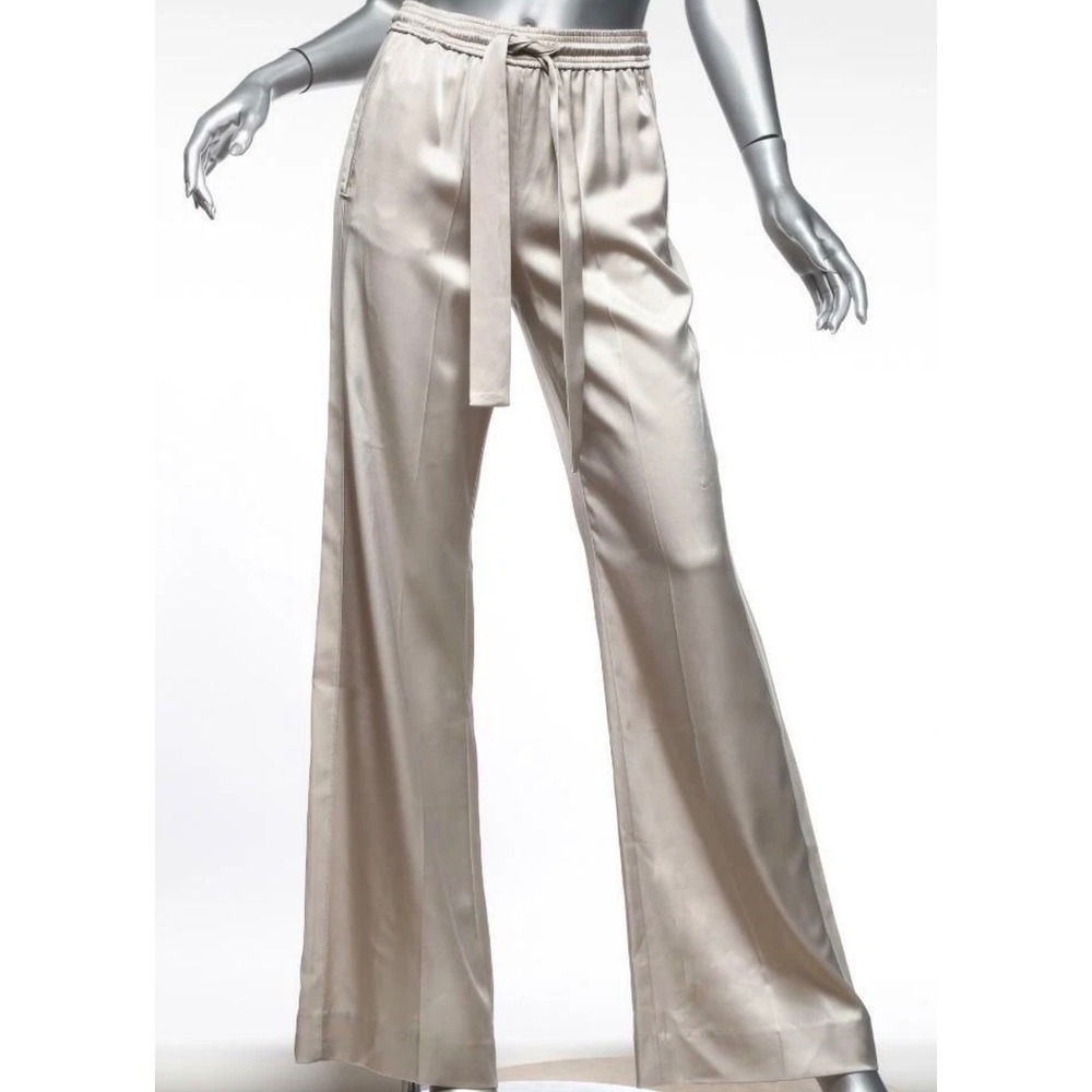 DOROTHEE SHUMACHER Satin Wide Leg Dress‎ Pant Tie Desighner Pockets Neutral XS 2